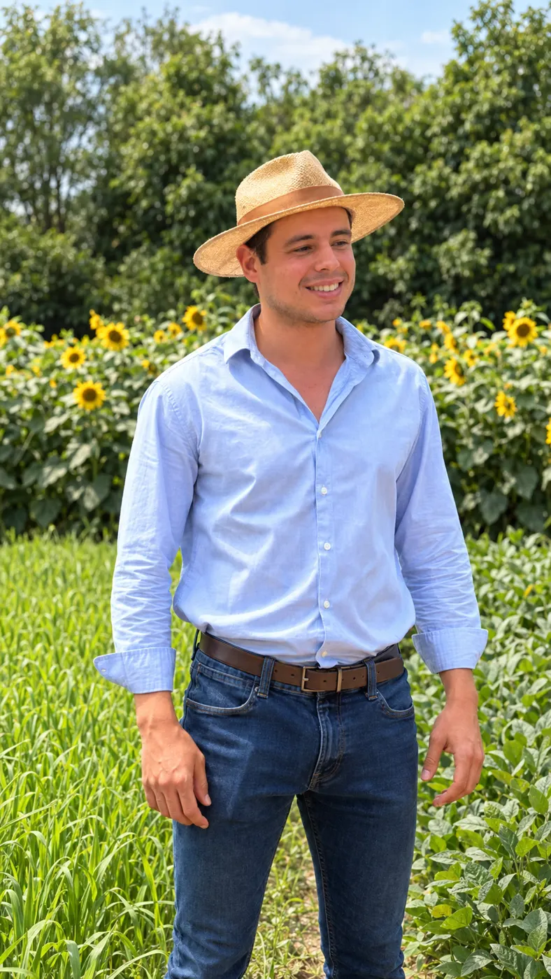 Diego Antelo, ingeniero agropecuario responsable técnico de Fumiga, en un campo de girasol